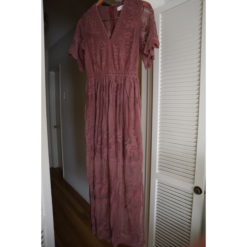 Altar'd State | Mauve | Lace Embroidered Maxi Dress | Size: Small